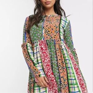 Glamorous Petite Smock Dress Retro Patchwork Sz 4